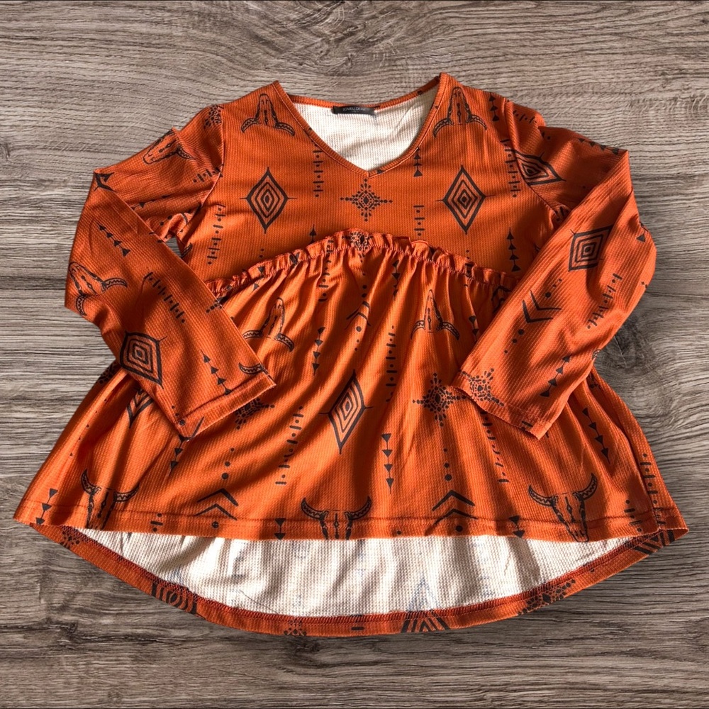 LoveU.Dear Southwestern Print Long Sleeve Peplum Top – Size Large